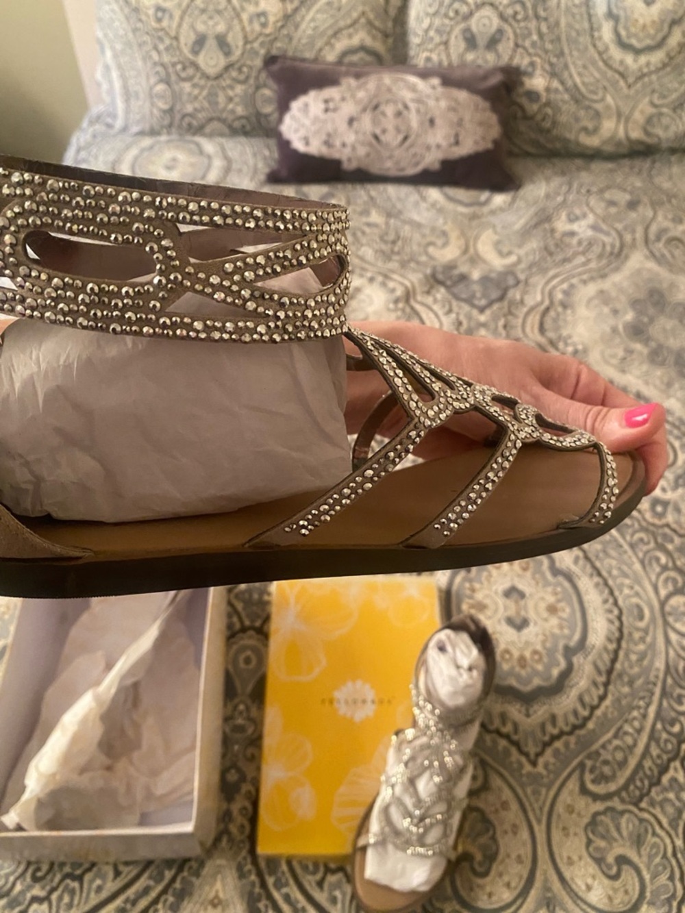 Embellished Silver Women's Gladiator Sandals - Picture 8 of 13